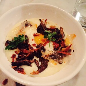 oeuf, lard, champignon purée